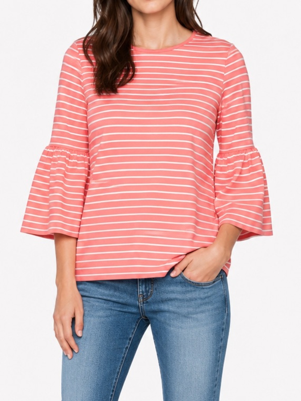 Kensie Stretchy Crepe Fluted Sleeve Top – Blush Sherbet | Size S | NWT
